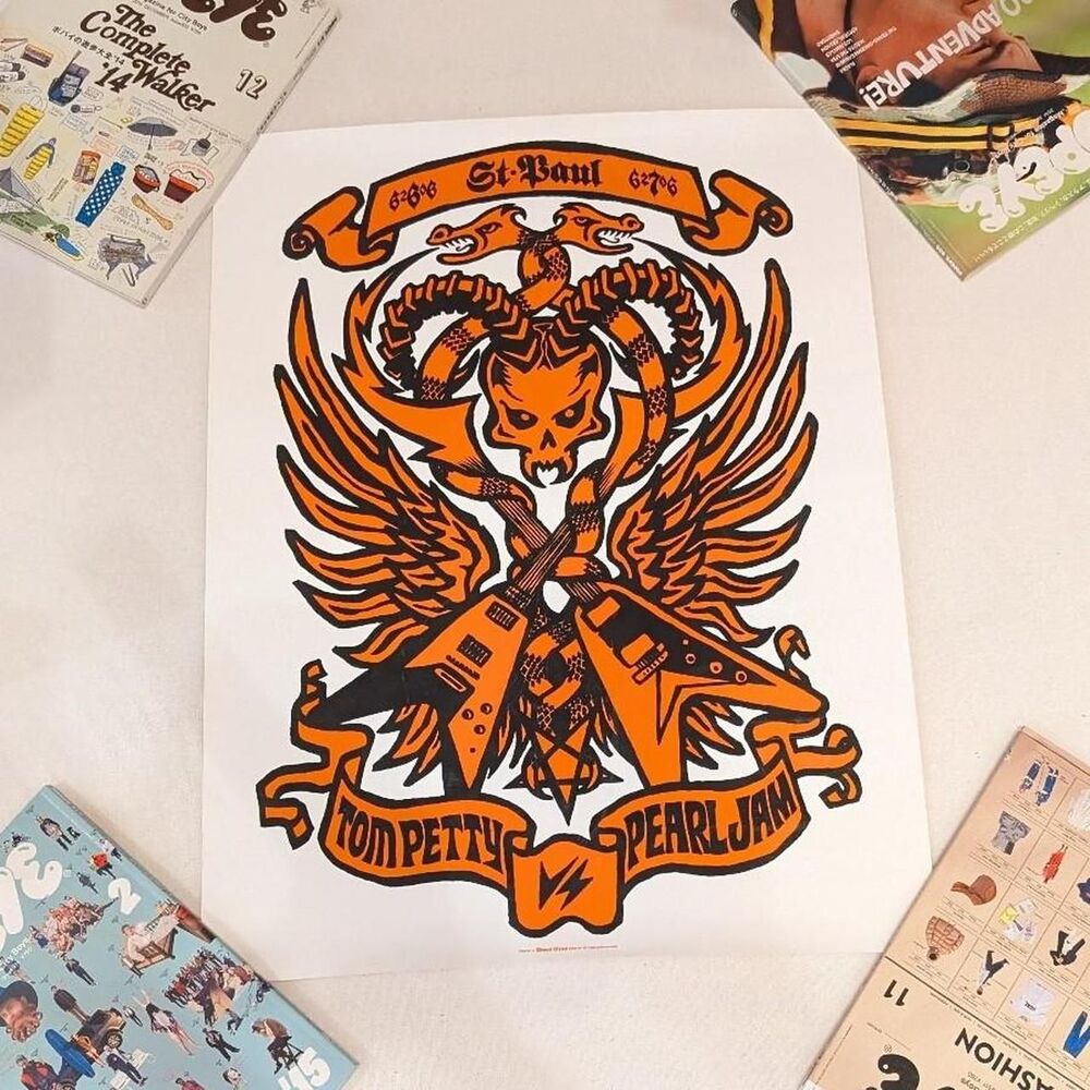 Pearl Jam Tom Petty St Paul MN July 2006 Tour Poster Orange White 20x26 Rock